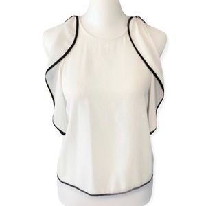 Zara W&B Collection White Flutter Sleeve Blouse Top with Black Trim size small